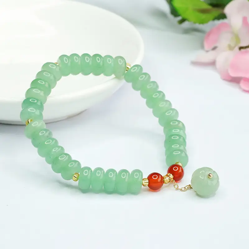 Jade Abacus Bracelet with Red Pearl Drop — feature 9