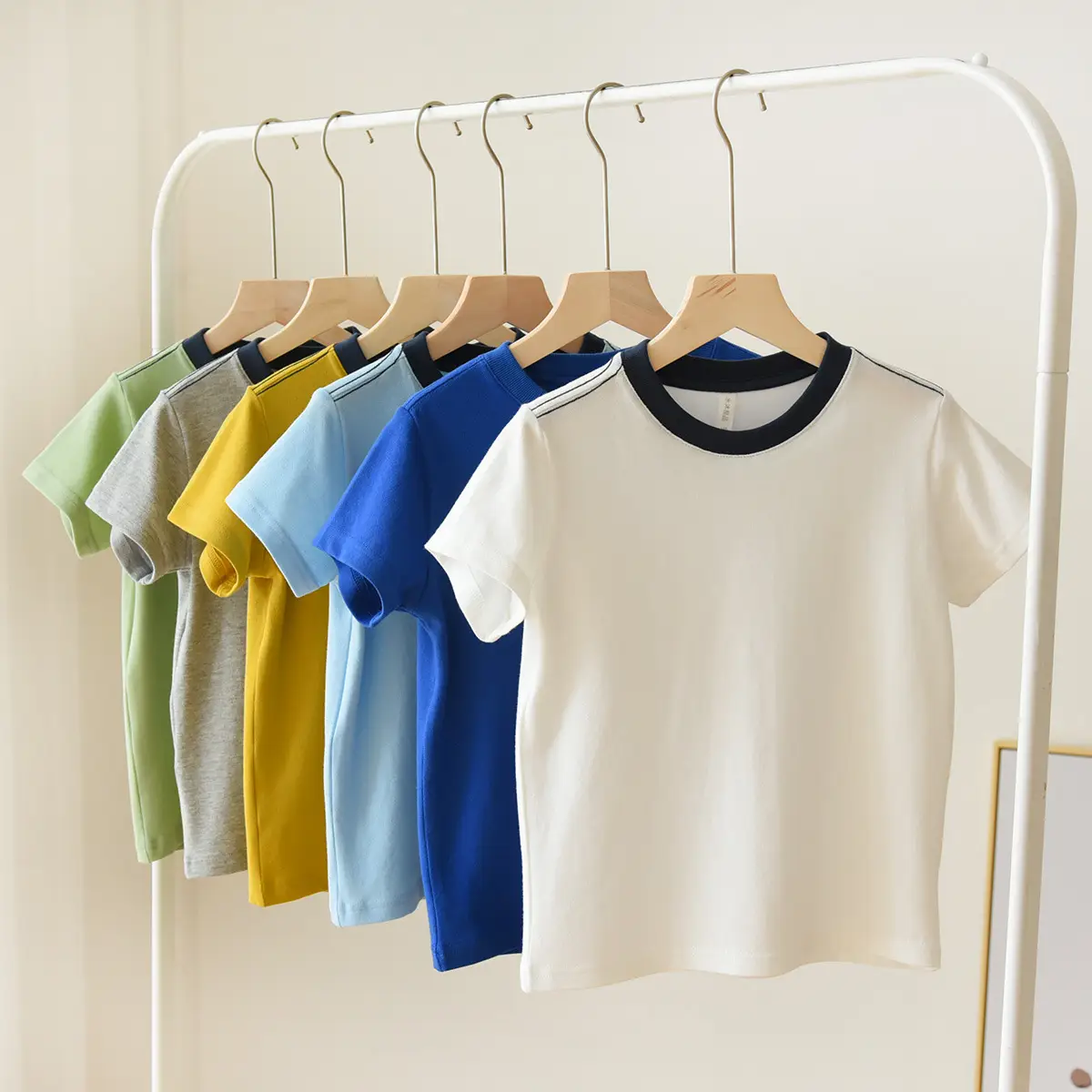 Children's Pique Cotton Light Blue Round Neck T-Shirt - Image 7
