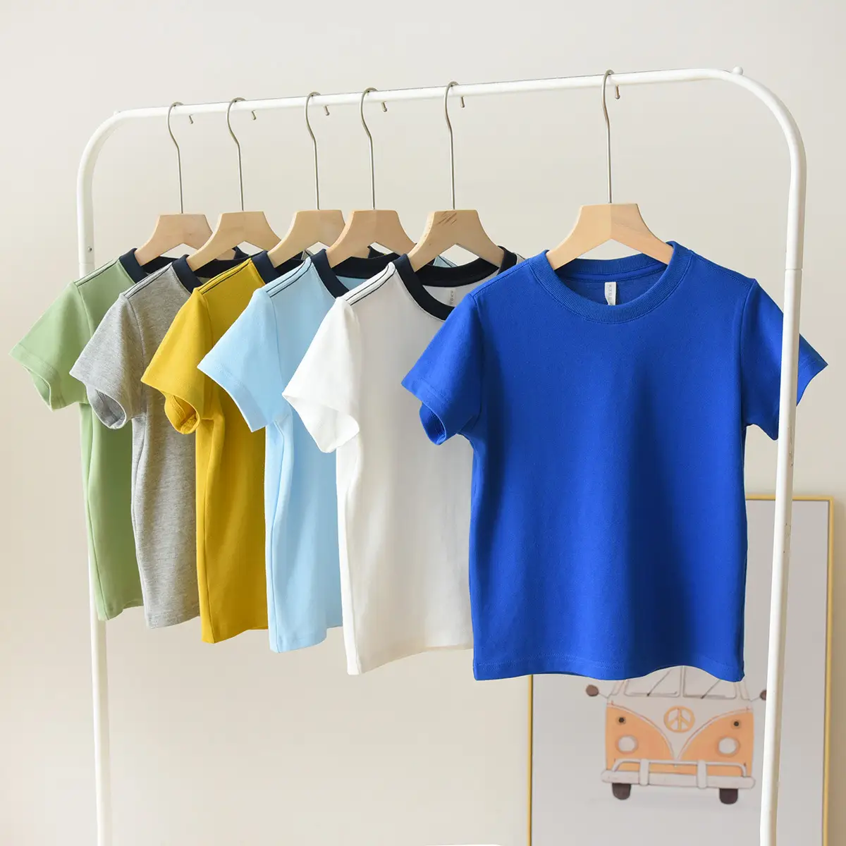 Children's Pique Cotton Light Blue Round Neck T-Shirt - Image 8