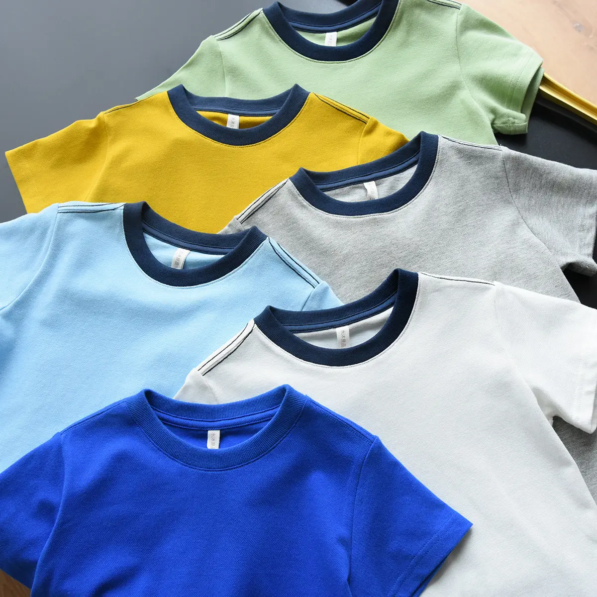 Children's Pique Cotton Light Blue Round Neck T-Shirt - Image 9