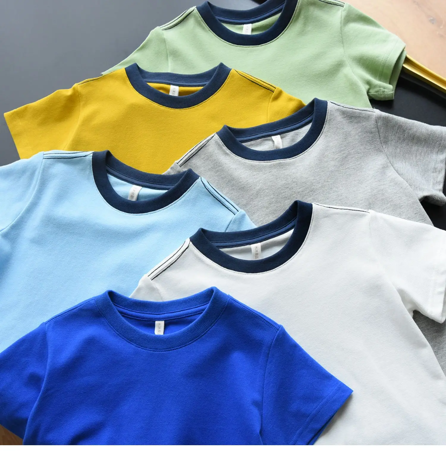 Children's Pique Cotton Light Blue Round Neck T-Shirt — feature 25