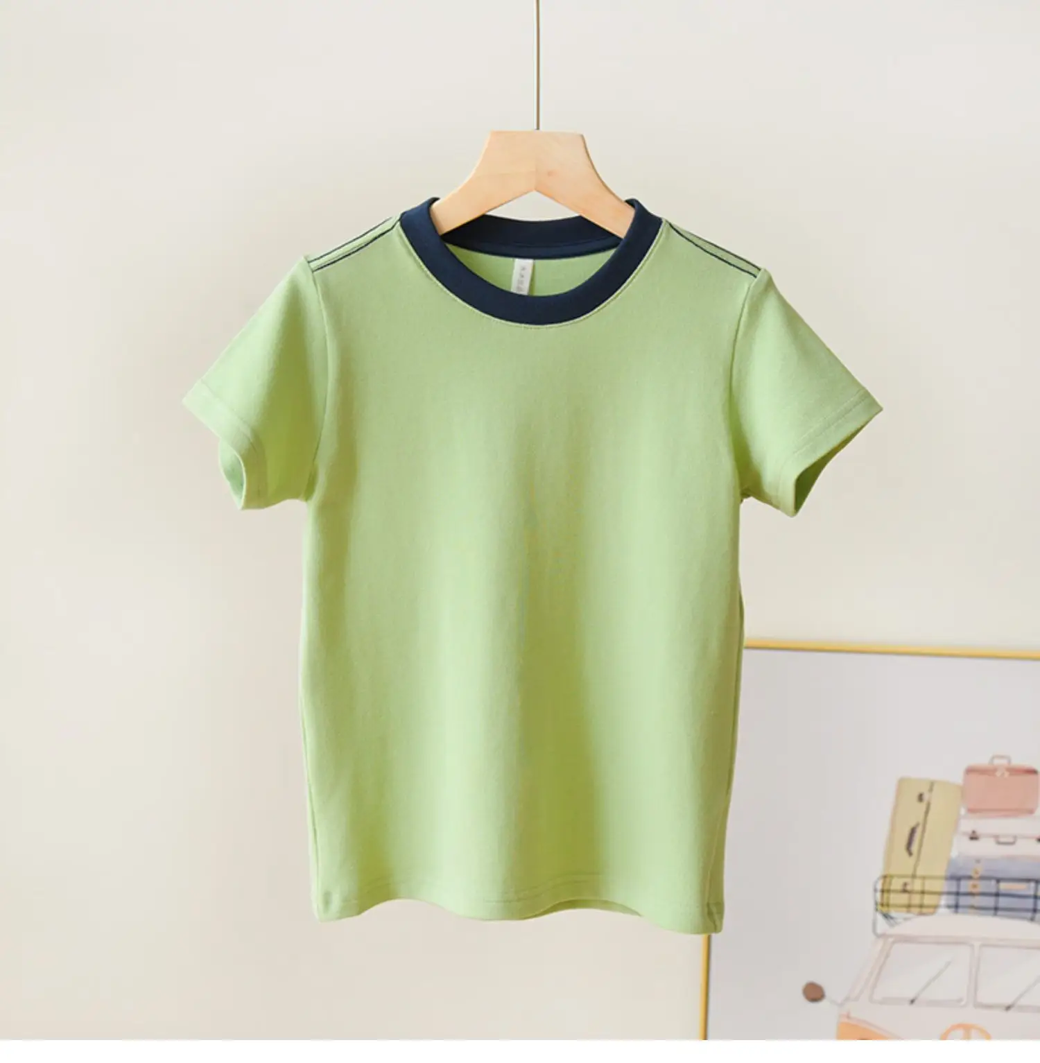 Children's Pique Cotton Light Blue Round Neck T-Shirt — feature 26