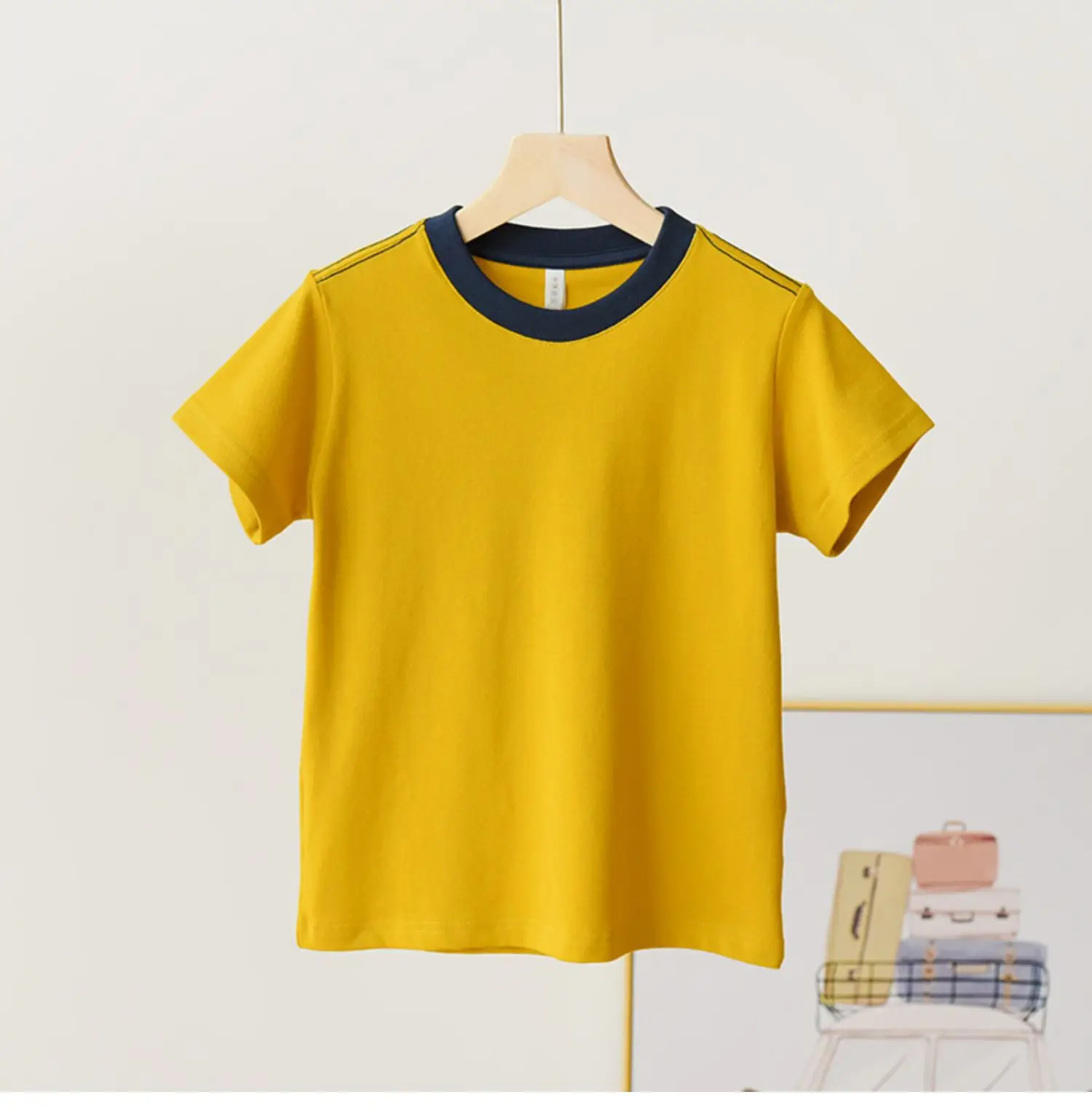 Children's Pique Cotton Light Blue Round Neck T-Shirt — feature 27