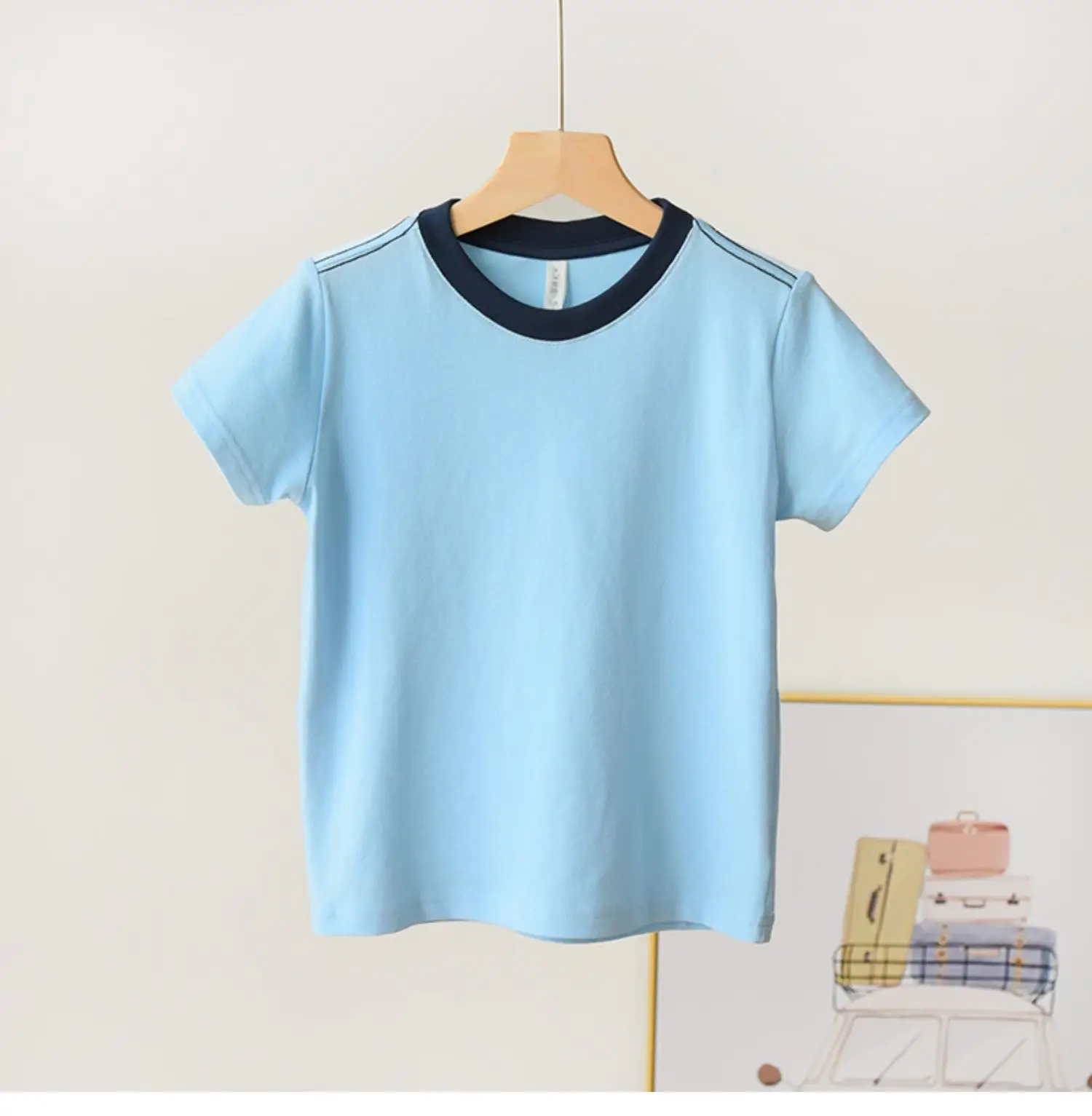 Children's Pique Cotton Light Blue Round Neck T-Shirt — feature 28