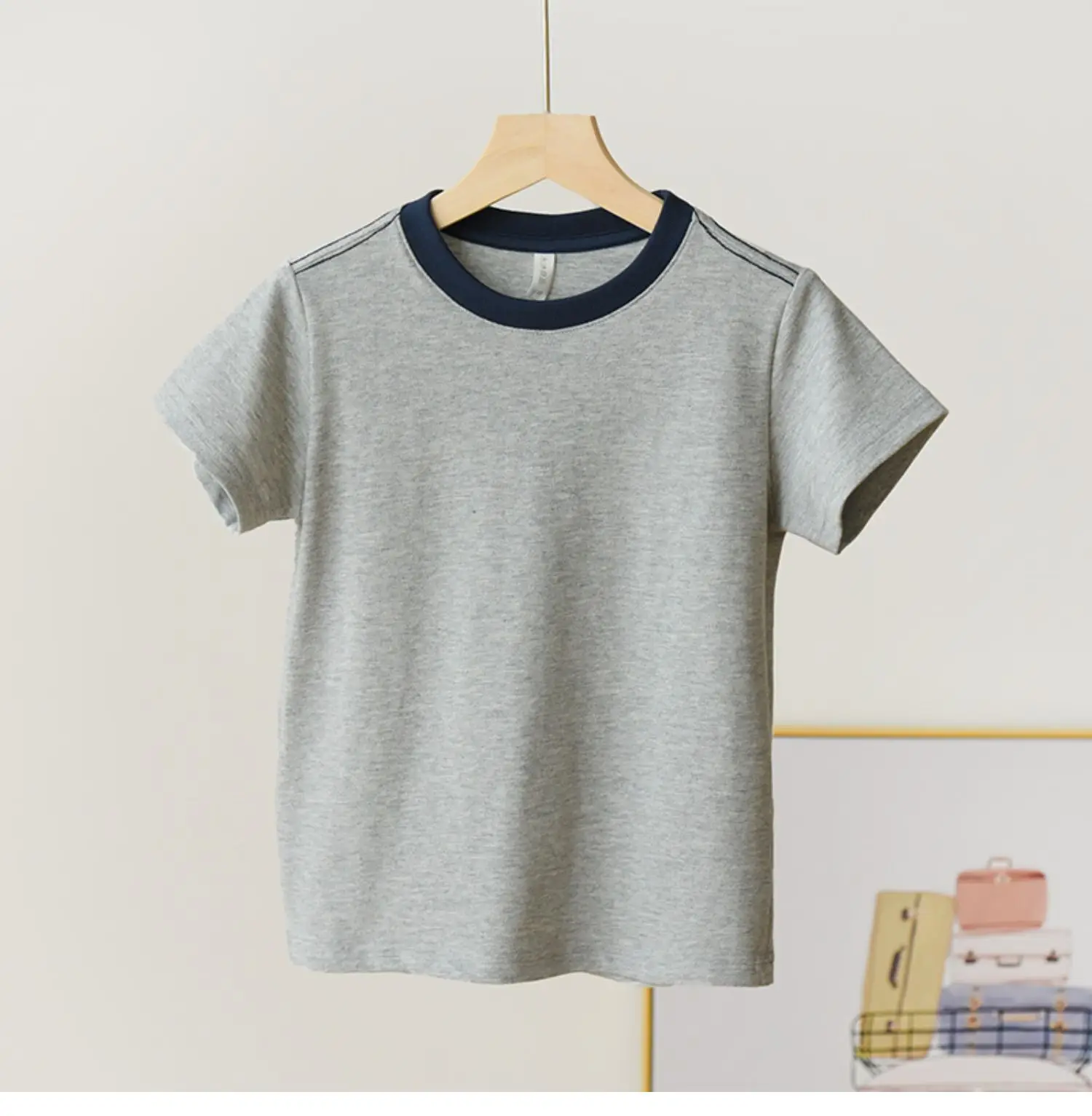 Children's Pique Cotton Light Blue Round Neck T-Shirt — feature 29