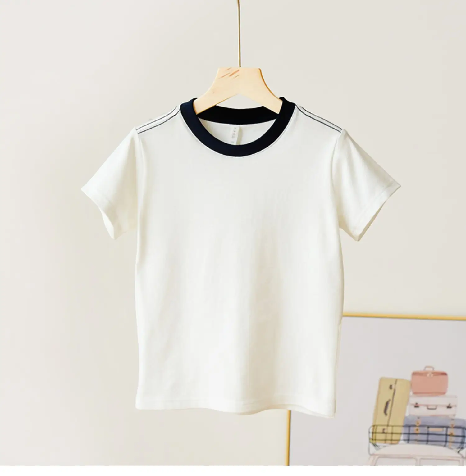 Children's Pique Cotton Light Blue Round Neck T-Shirt — feature 33