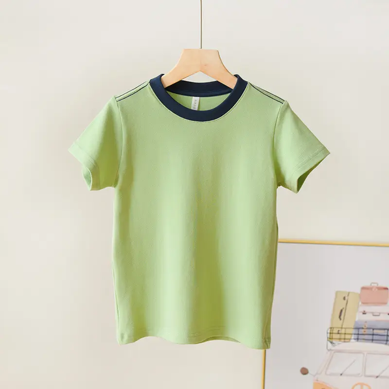 Children's Pique Cotton Light Blue Round Neck T-Shirt - Image 3