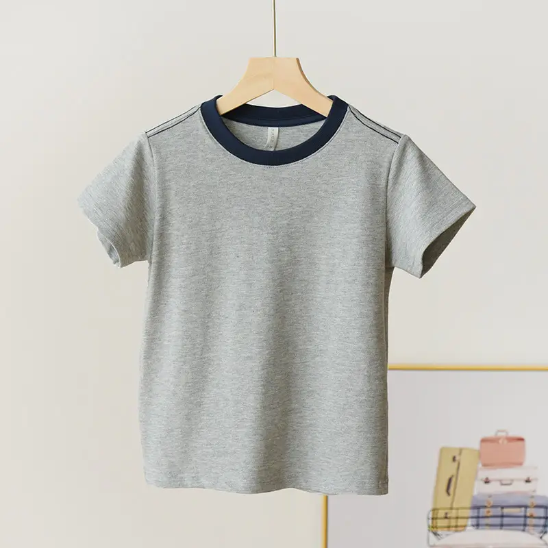 Children's Pique Cotton Light Blue Round Neck T-Shirt - Image 4