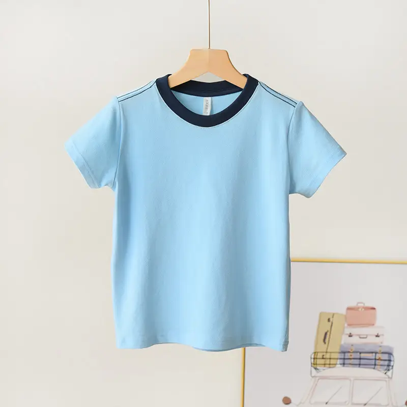 Children's Pique Cotton Light Blue Round Neck T-Shirt - Image 6