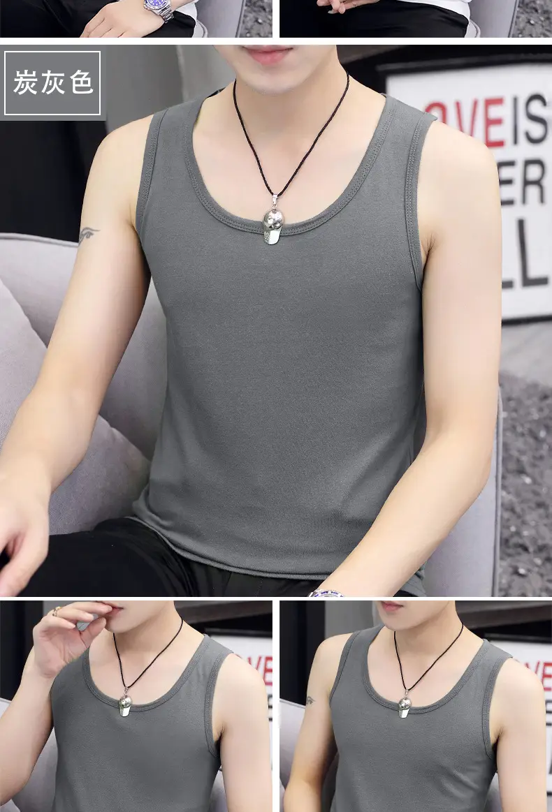 Men Cotton Sleeveless Vest Grey Slim Fit — feature 13