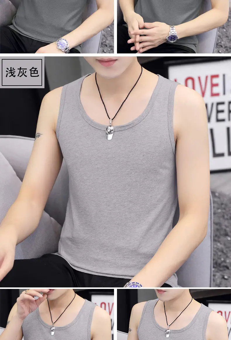 Men Cotton Sleeveless Vest Grey Slim Fit — feature 14
