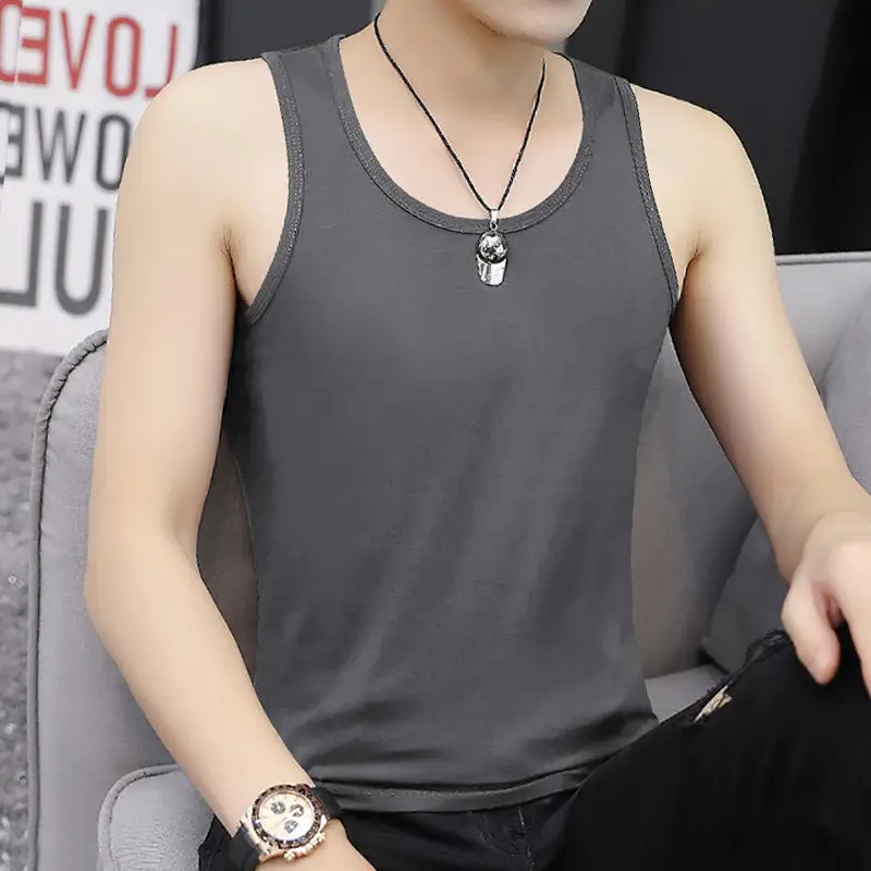 Men Cotton Sleeveless Vest Grey Slim Fit - Image 3