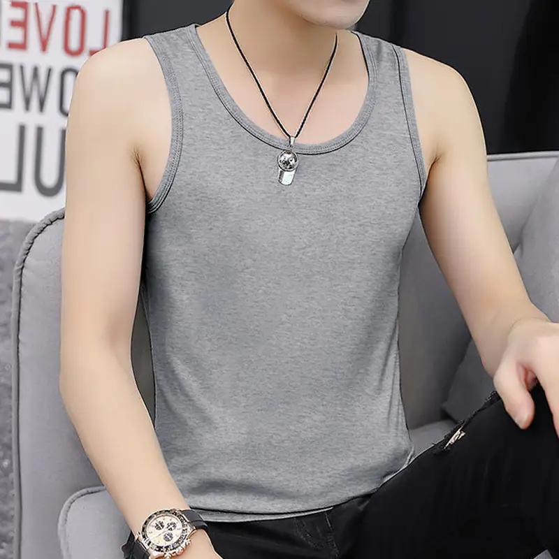 Men Cotton Sleeveless Vest Grey Slim Fit - Image 4