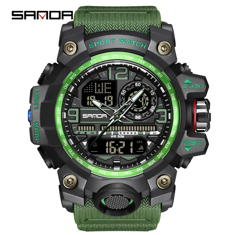Men's Black Sport Watch with Dual Display & Alarm Clock - Image 53