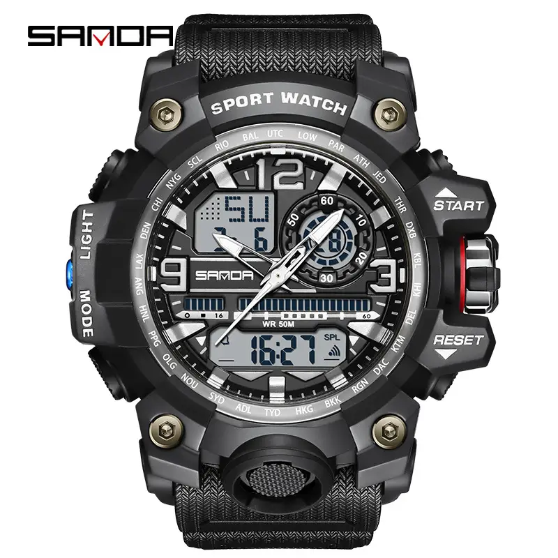Men's Black Sport Watch with Dual Display & Alarm Clock - Image 55