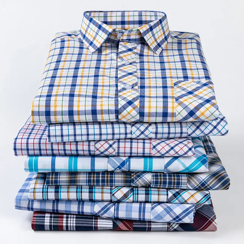 Men's Blue White Plaid Long Sleeve Shirt D-22 - Image 30