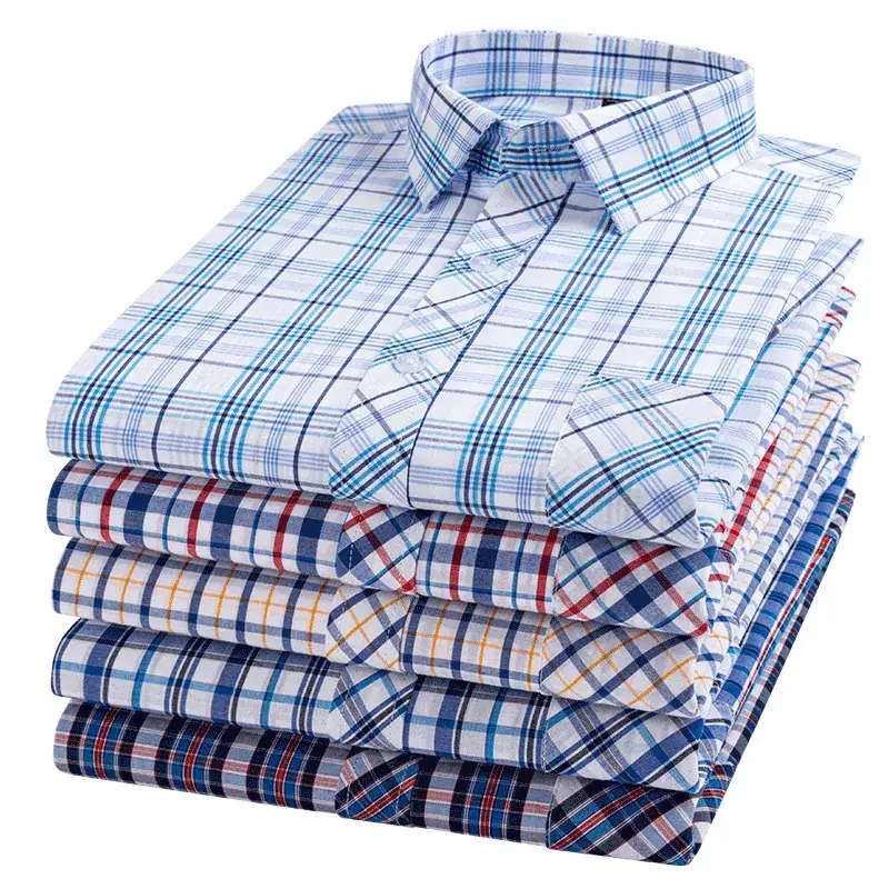 Men's Blue White Plaid Long Sleeve Shirt D-22 - Image 31