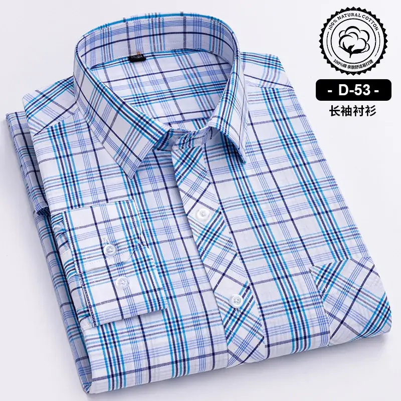 Men's Blue White Plaid Long Sleeve Shirt D-22 - Image 32