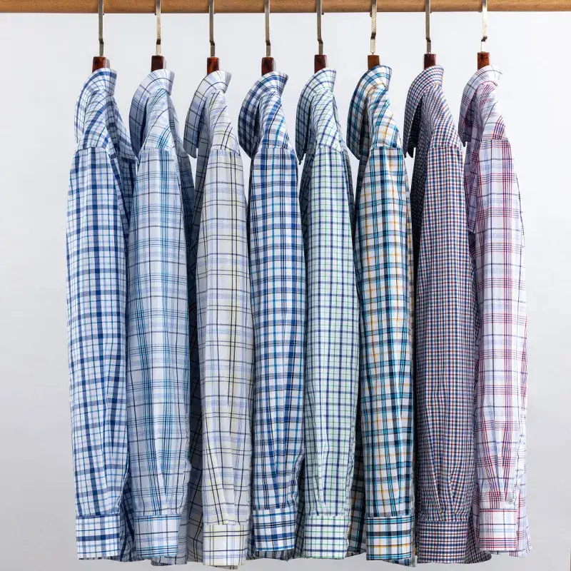 Men's Blue White Plaid Long Sleeve Shirt D-22 - Image 33