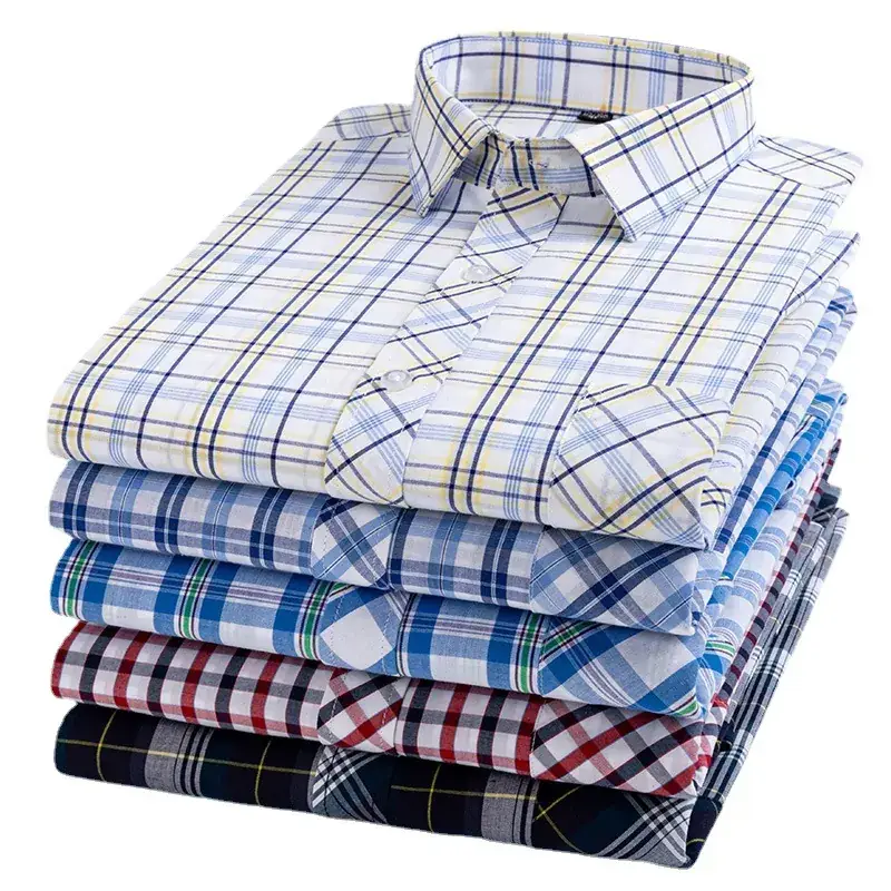 Men's Blue White Plaid Long Sleeve Shirt D-22 - Image 34