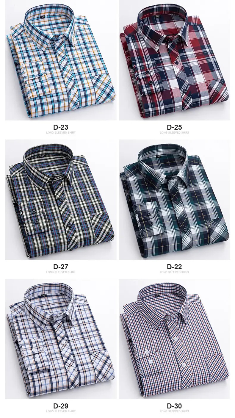 Men's Blue White Plaid Long Sleeve Shirt D-22 — feature 14