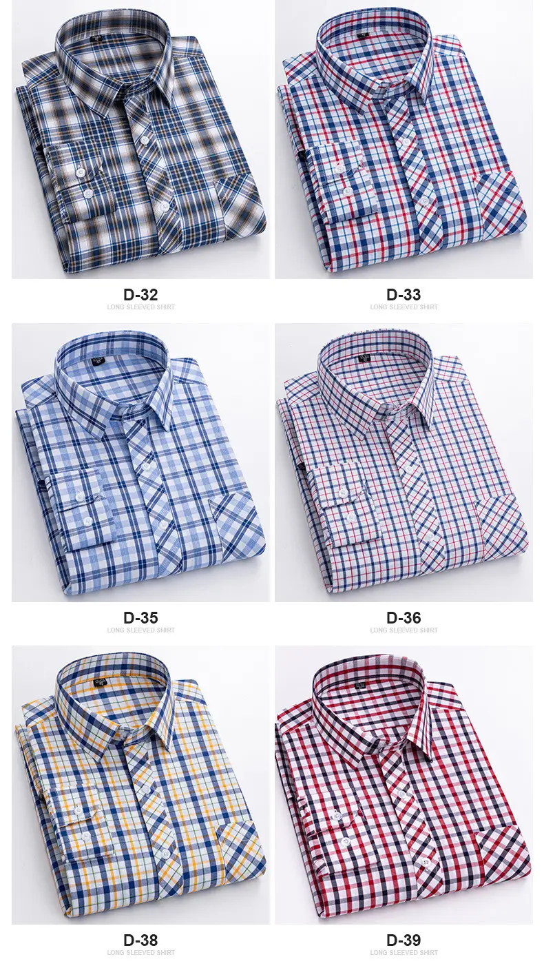 Men's Blue White Plaid Long Sleeve Shirt D-22 — feature 15