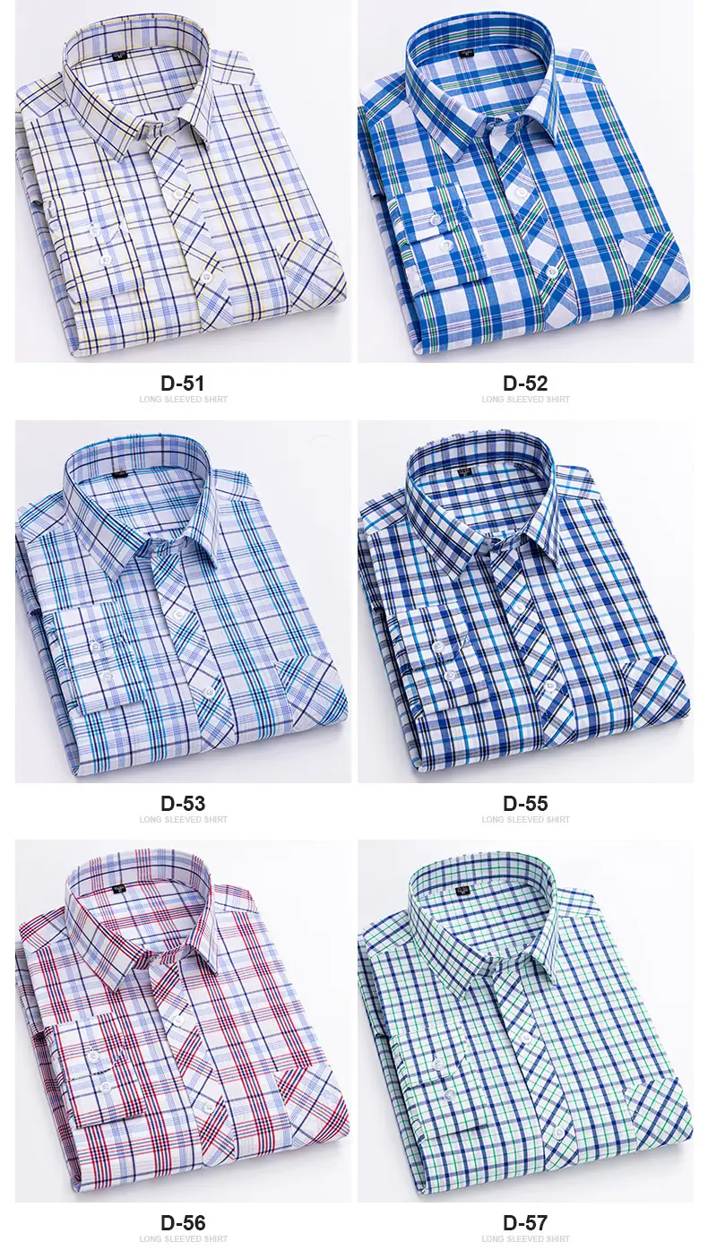 Men's Blue White Plaid Long Sleeve Shirt D-22 — feature 16