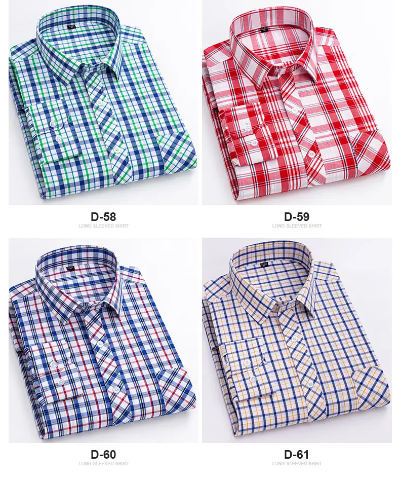 Men's Blue White Plaid Long Sleeve Shirt D-22 — feature 17