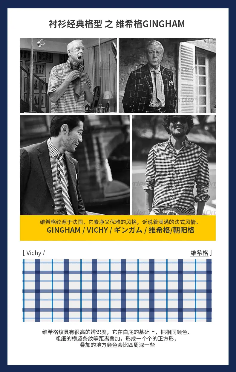 Men's Blue White Plaid Long Sleeve Shirt D-22 — feature 4