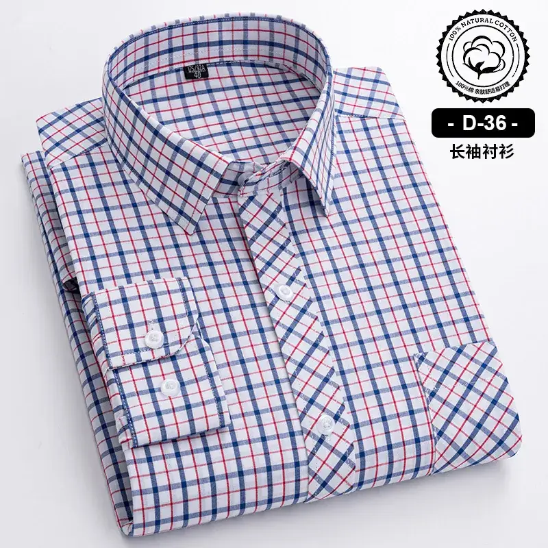 Men's Blue White Plaid Long Sleeve Shirt D-22 - Image 8