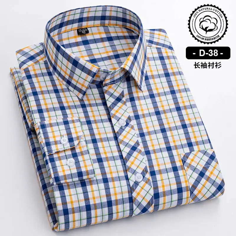 Men's Blue White Plaid Long Sleeve Shirt D-22 - Image 9