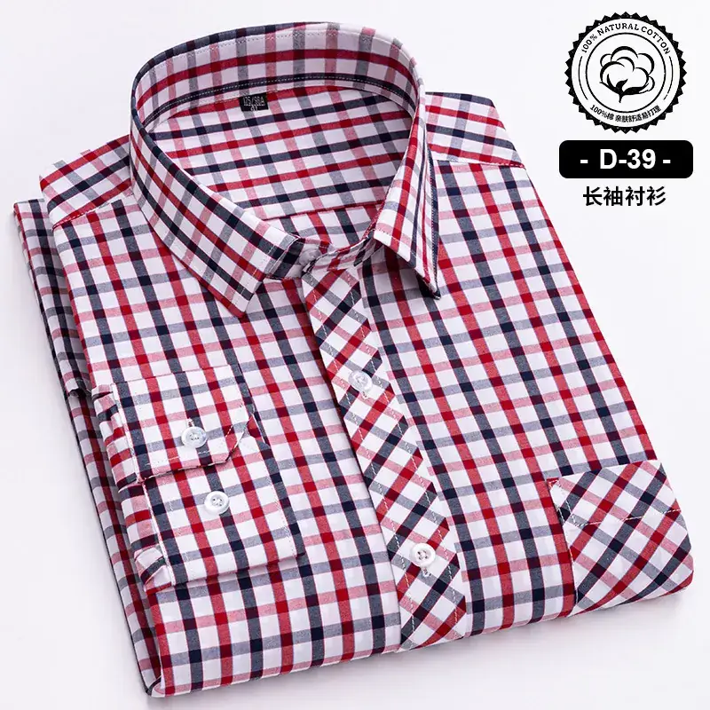 Men's Blue White Plaid Long Sleeve Shirt D-22 - Image 10