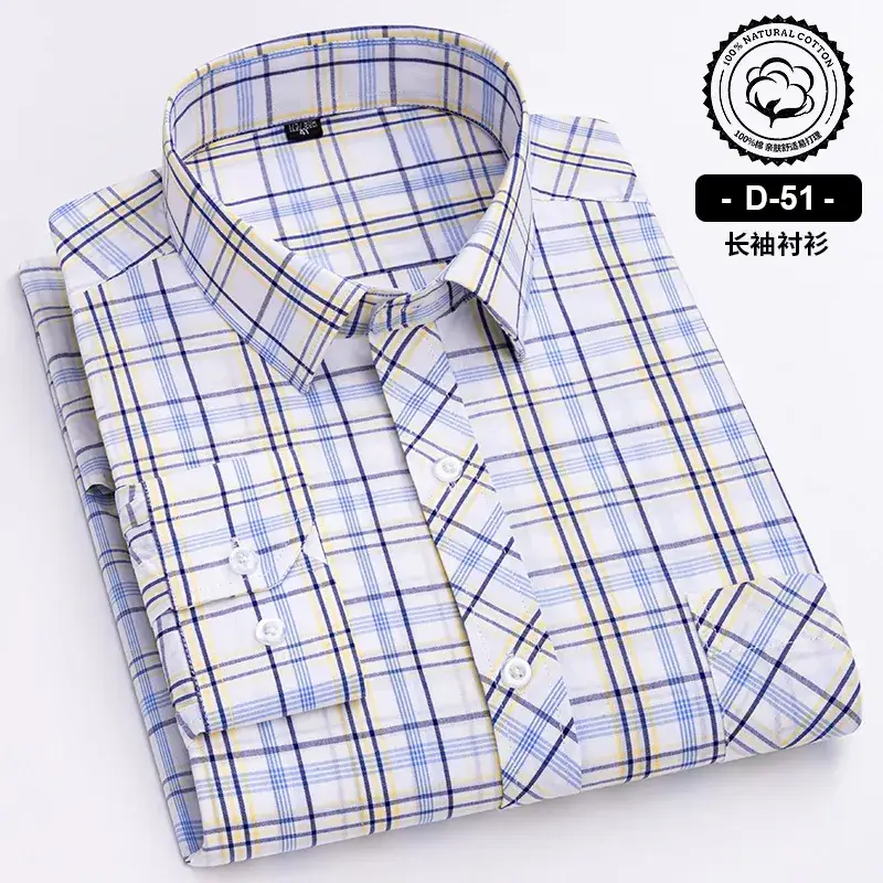 Men's Blue White Plaid Long Sleeve Shirt D-22 - Image 11