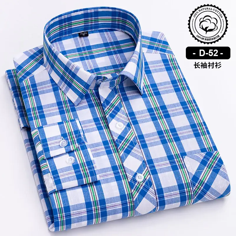 Men's Blue White Plaid Long Sleeve Shirt D-22 - Image 12