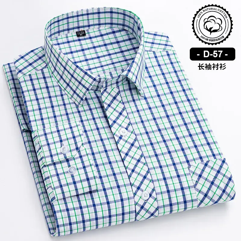 Men's Blue White Plaid Long Sleeve Shirt D-22 - Image 16