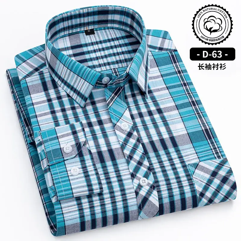 Men's Blue White Plaid Long Sleeve Shirt D-22 - Image 20