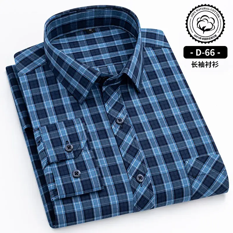 Men's Blue White Plaid Long Sleeve Shirt D-22 - Image 22