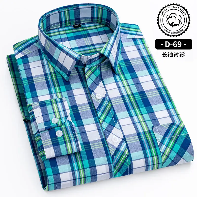 Men's Blue White Plaid Long Sleeve Shirt D-22 - Image 25