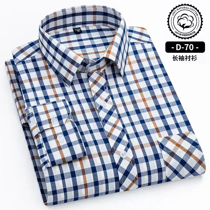 Men's Blue White Plaid Long Sleeve Shirt D-22 - Image 26