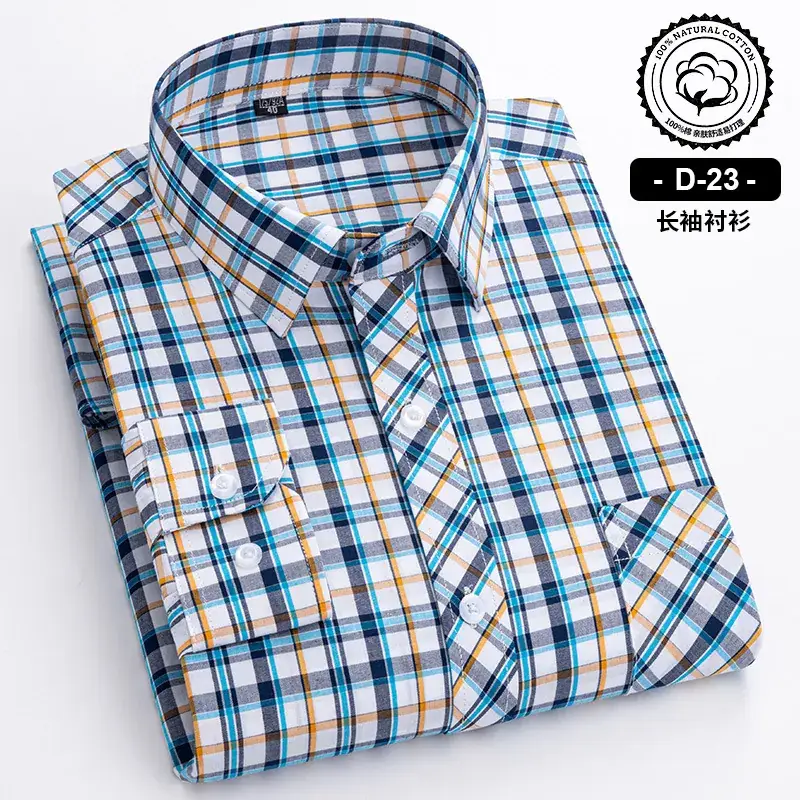 Men's Blue White Plaid Long Sleeve Shirt D-22 - Image 3