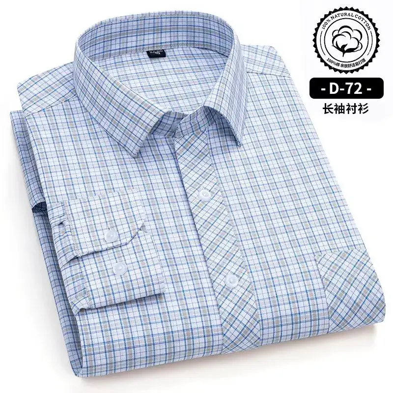 Men's Blue White Plaid Long Sleeve Shirt D-22 - Image 27