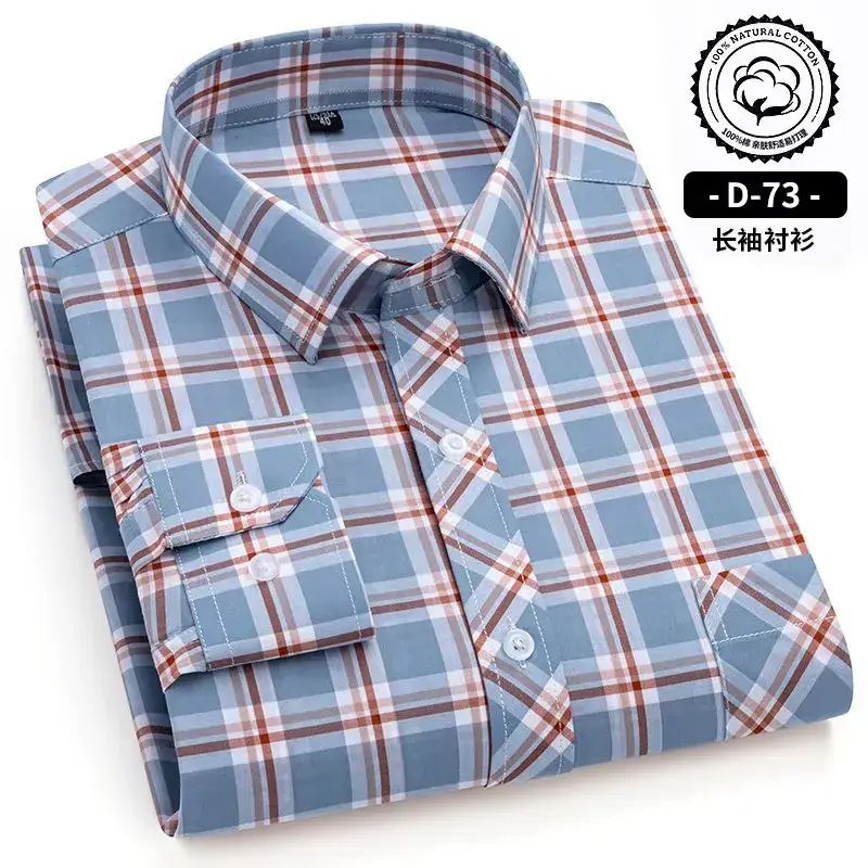 Men's Blue White Plaid Long Sleeve Shirt D-22 - Image 28
