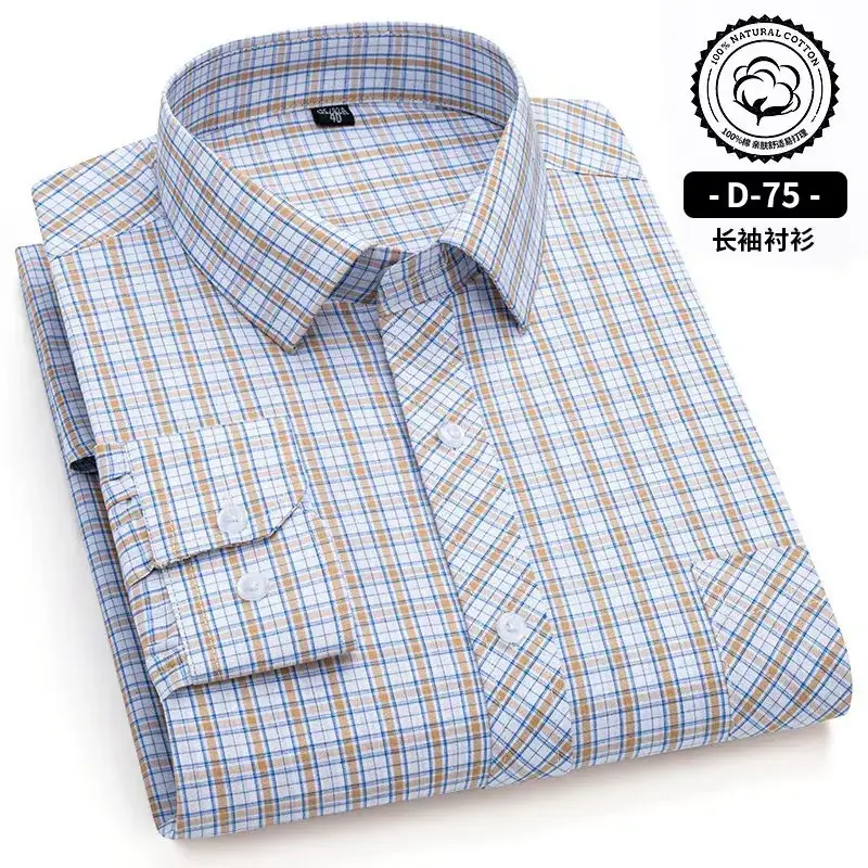 Men's Blue White Plaid Long Sleeve Shirt D-22 - Image 29