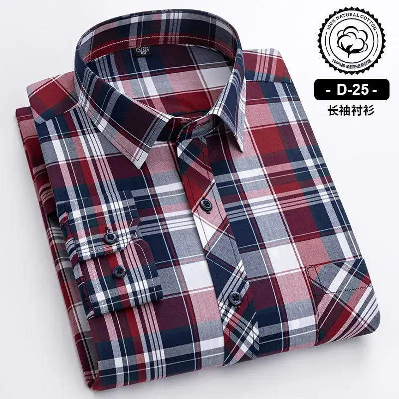 Men's Blue White Plaid Long Sleeve Shirt D-22 - Image 4