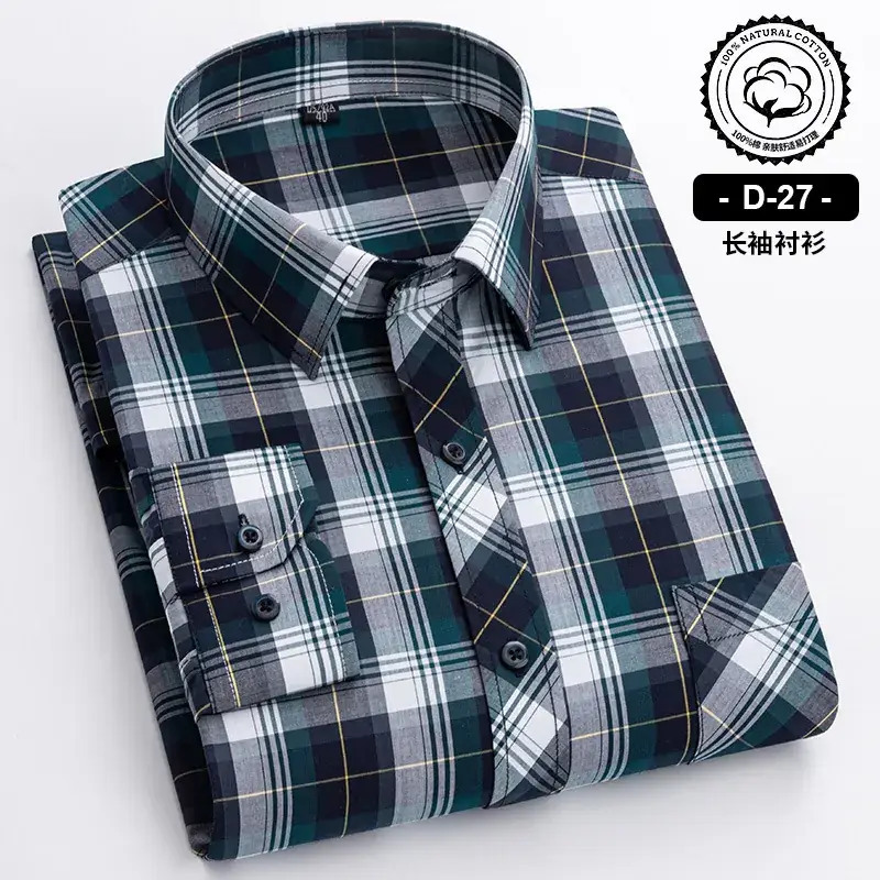 Men's Blue White Plaid Long Sleeve Shirt D-22 - Image 5