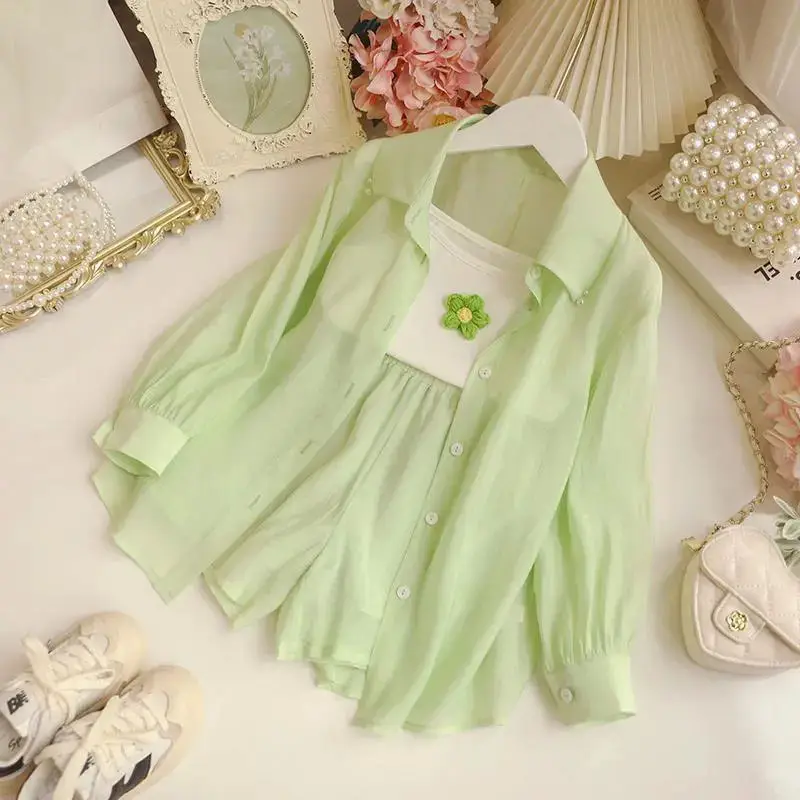 Girls Sun Protection Suit Green 2-Piece Set - Image 11