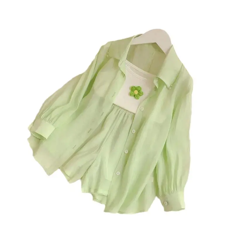 Girls Sun Protection Suit Green 2-Piece Set - Image 14