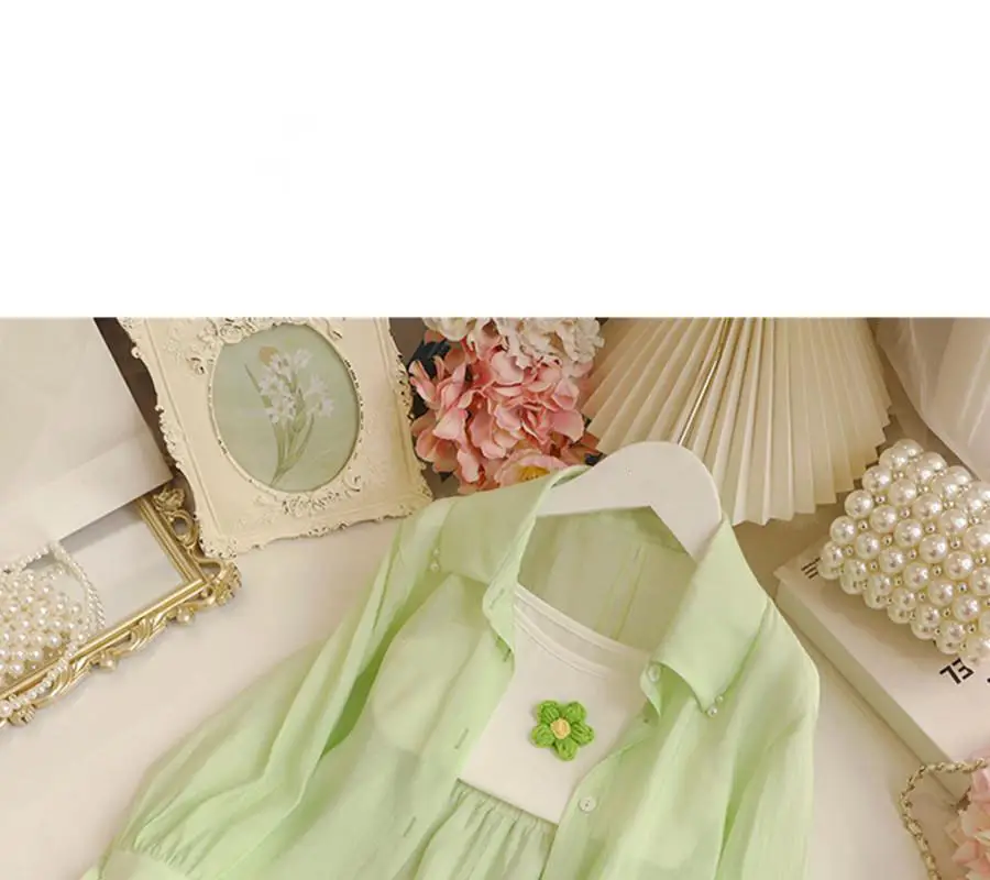 Girls Sun Protection Suit Green 2-Piece Set — feature 10