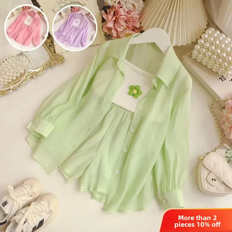Girls Sun Protection Suit Green 2-Piece Set - Image 2