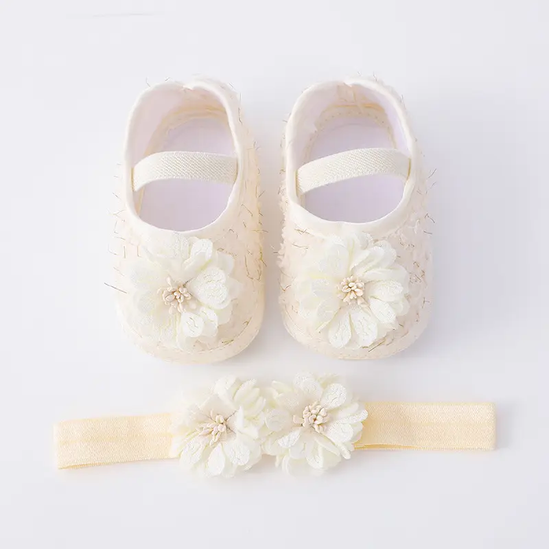 Black Floral Baby Shoes with Hair Band Set